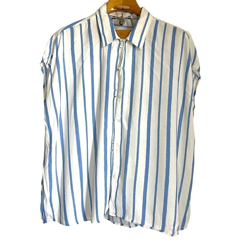 Mango MNG white and blue stripe down button blouse Sz: 6